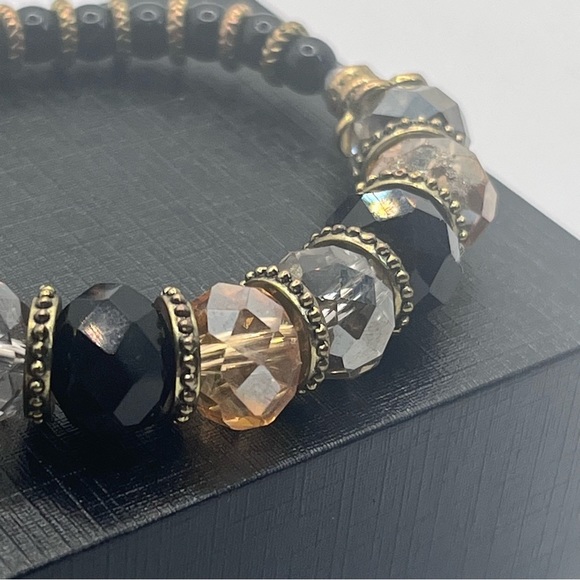 Faceted Beaded Crystal Stretch Bracelet Golden - Picture 3 of 7